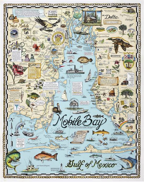 Great Gulf Coast Holiday T Hand Drawn Mobile Tensaw River Delta Map