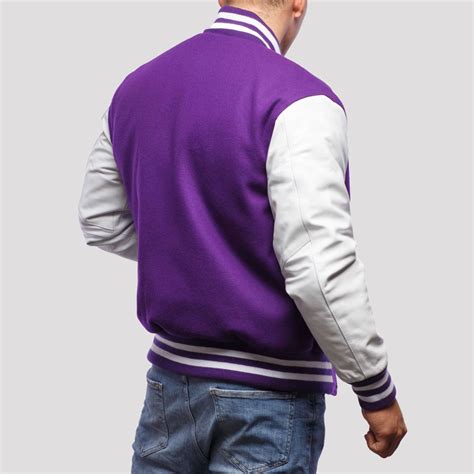 Varsity Base Men Jacket Purple Wool Body White Leather Sleeves Letterman Jacket