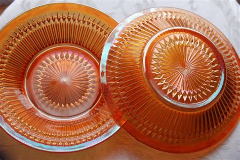 Orange Iridescent Carnival Glass Plates By WSJGlass On Etsy