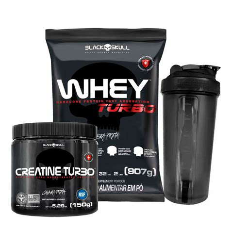 Whey Protein Turbo 907g Creatine Creatina Turbo 150g Black Skull