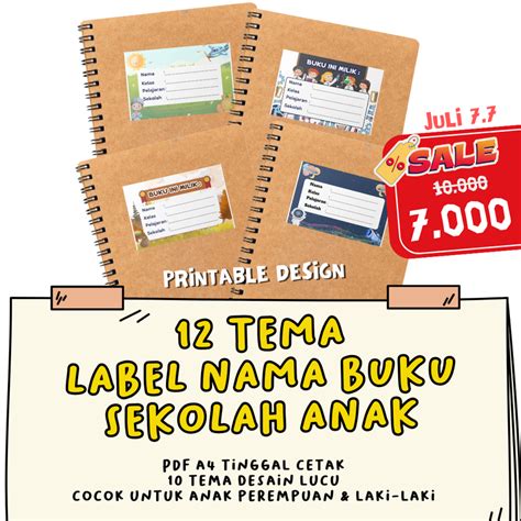 printable design  tema  pcs label nama  buku sekolah anak