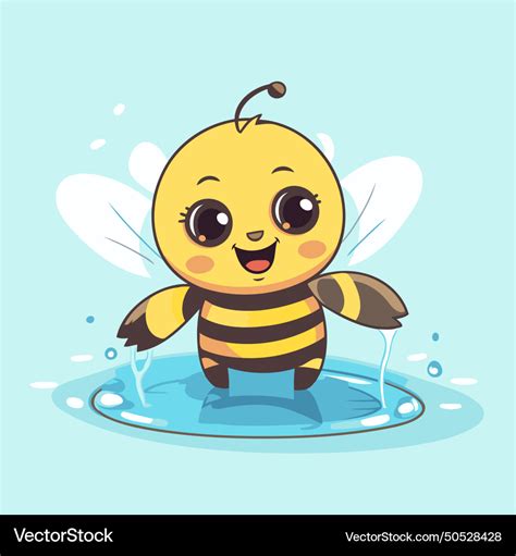 Cute Cartoon Bee In A Puddle Of Water Royalty Free Vector