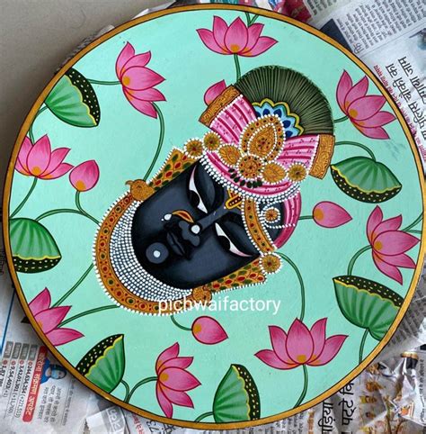 Wooden Pichwai Wall Plate Style Hanging Decorative Shrinathi Pichwai