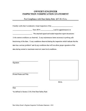 Fillable Online Dep Wv Engineer S Inspection Verification Statement Fax