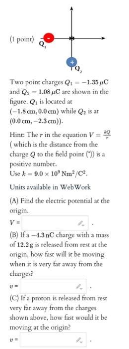 Solved Two Point Charges Q1 −1 35μc And Q2 1 08μc Are Shown