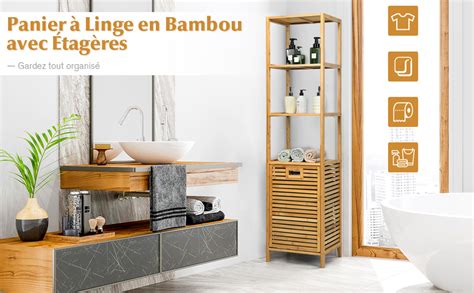 Costway Colonne pour Salle de Bain avec Panier à Linge Basculant et 3