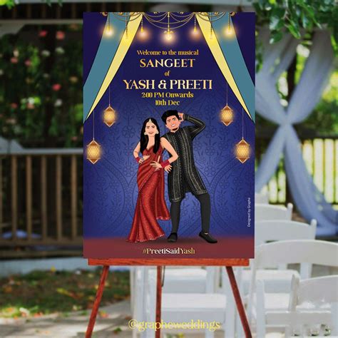 Sangeet Event Welcome Board Cartoon Caricature Design Wedding