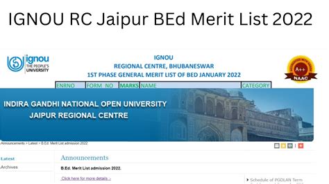 Ignou Rc Jaipur Bed Merit List Ignou Bed Merit List Updates