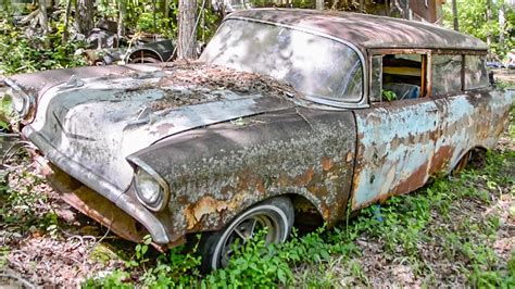 1957 Chevy Station Wagon And Other Cool Stuff In Old School Junkyard