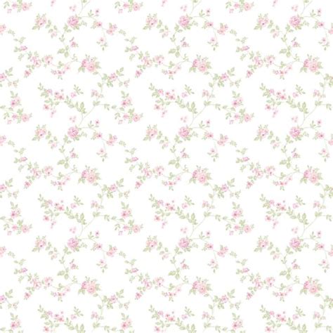 Delicate Floral Trail Pink/Green on White Matte Finish Non-Woven Paper ...