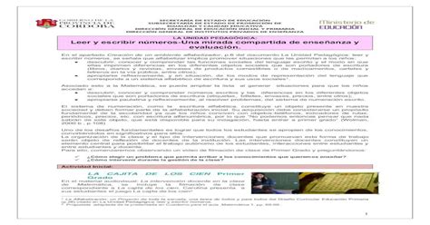 La Unidad PedagÓgica Leer Y Escribir Números Una · Al Resolver Problemas Del Sistema De