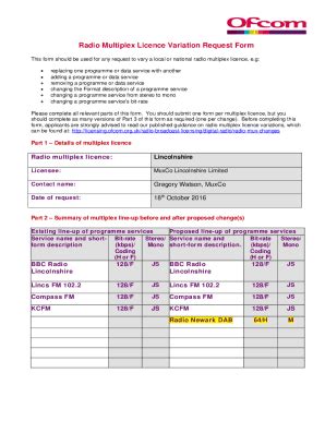 Fillable Online Radio Multiplex Licence Variation Request Form Ofcom