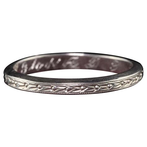 1920s Art Deco Engraved White Gold Wedding Band Ring For Sale At