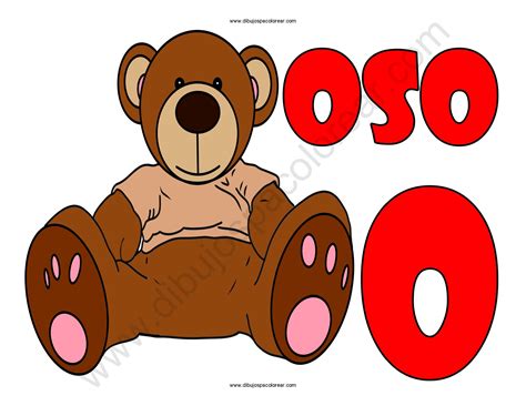 Oso letra O abecedario dibujo a color y para colorear