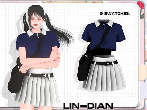 Lin Dian S Polo Fir And Skirt Sims Clothing Women S Uniforms Sims