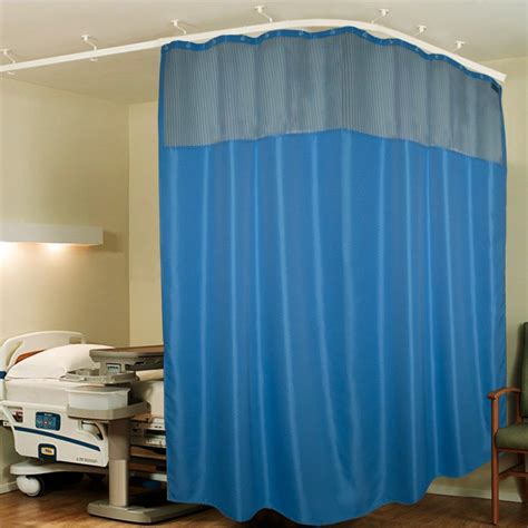 Polyester Blue Hospital Curtains With Eyelets And C Hooks Size