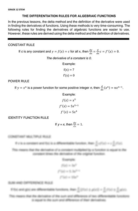 Solution The Differentiation Rules For Algebraic Functions Studypool