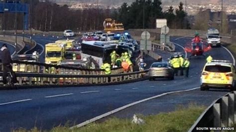 M4 Motorway Reopens After Coach Crash Near Newport Bbc News