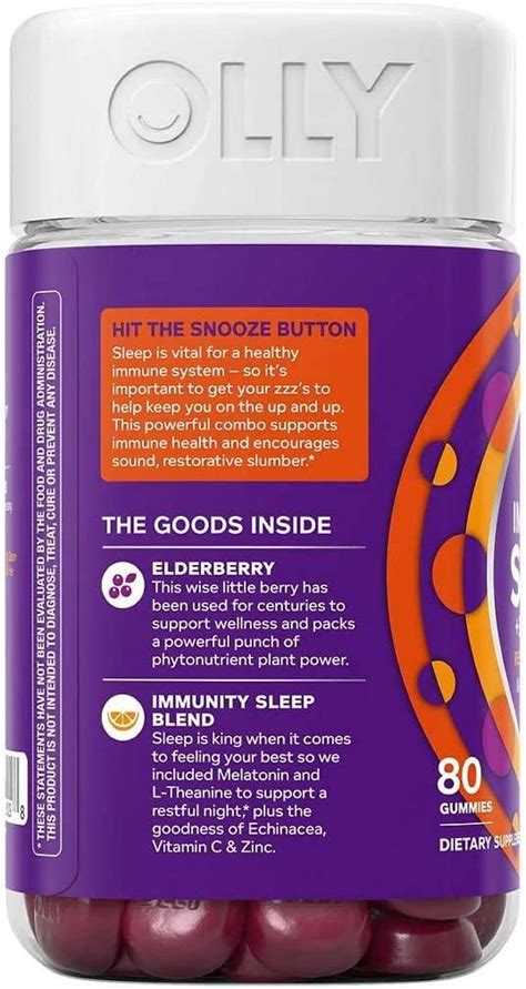 Olly Immunity Sleep Gummy With Melatonin Elderberry Echinacea Zinc