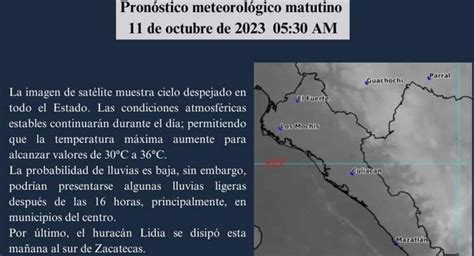 Lidia se debilita a baja presión hay poca probabilidad de lluvias en