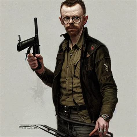 Krea Portrait Painting Of Simon Pegg With A Winchester Ultra