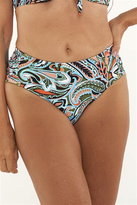 Calcinha De Biquíni Confort Larga Paisley Verde Ilha Bikini