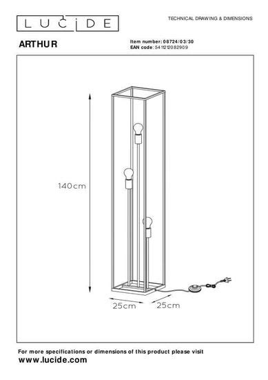 Lucide ARTHUR Stehleuchte 3x E27 08724 03 30