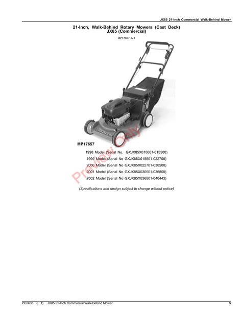 John Deere Jx Inch Commercial Walk Behind Mower Parts Catalog