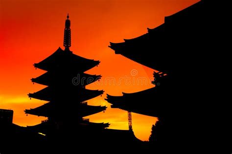 Japanese Senso Ji Temple Silhouette During Sunset Stock Photo Image