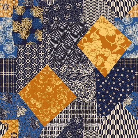 Traditional Japanese Fabric Patchwork Wallpaper Stock Vector