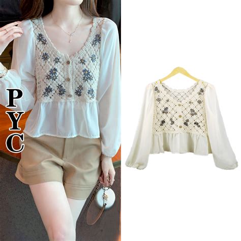 Jual Puffy Blouse Korea Crop Blouse Import Premium Bisa Cod Shopee