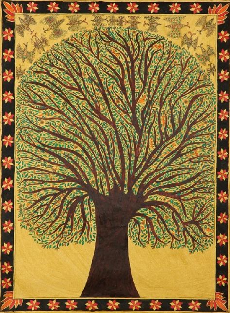 Tree Of Life Folk Painting On Hand Made Paper Artist Vibhuti Jha