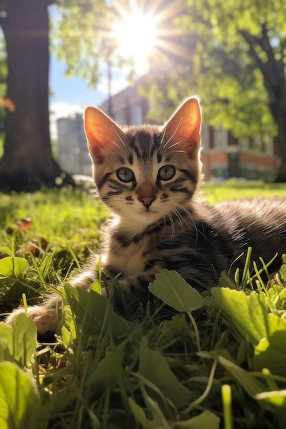 Gato Sentado En La Hierba Foto Premium