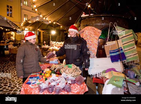 Christmas Market In Tartu Town Hall Square Estonia Europe Stock Photo