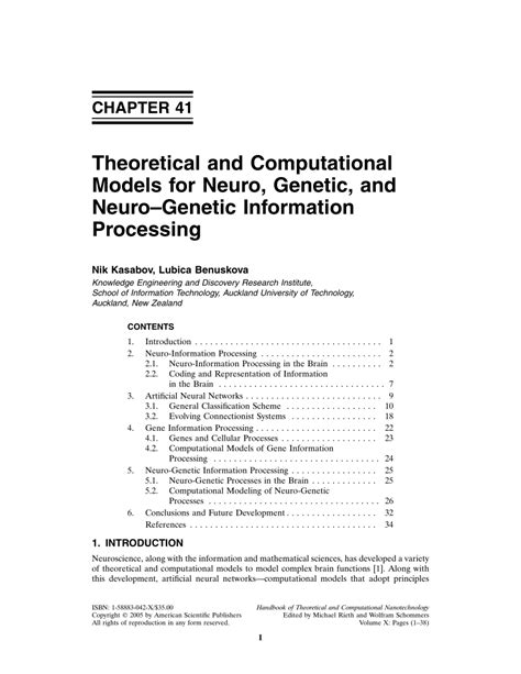 PDF Theoretical And Computational Models For Neuro Genetic And