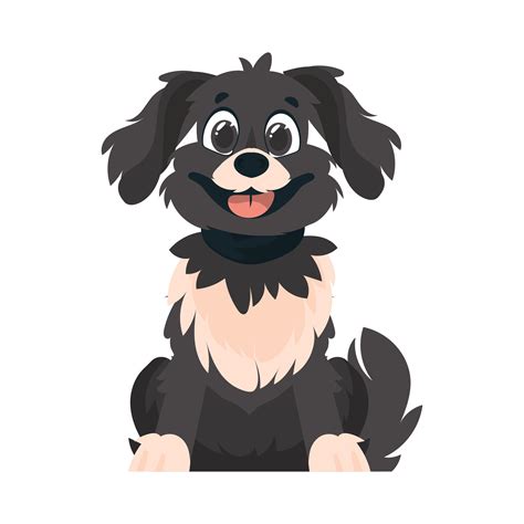 Funny black dog. Smiling dog. Cartoon style, vector illustration