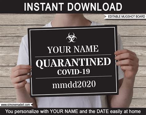 Quarantine Mugshot Sign Board Template | Printable Photo Prop | Senior ...