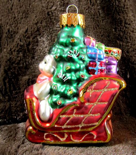 Vtg Santa Sleigh Hand Blown Glass Christmas Ornament 4 Tall New No Packaging Etsy