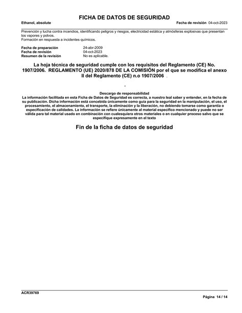 Ficha De Datos De Seguridad Msds Ethanol Alcohol Et Lico Pdf