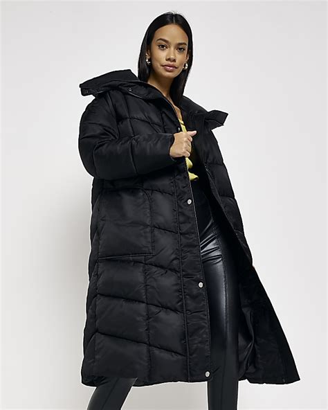 Black Padded Longline Coat River Island