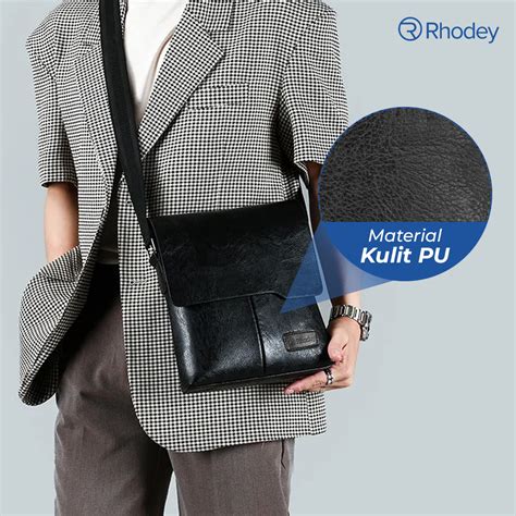 Rhodey Tas Selempang Bisnis Pria Elegant Messenger Bag PU Leather