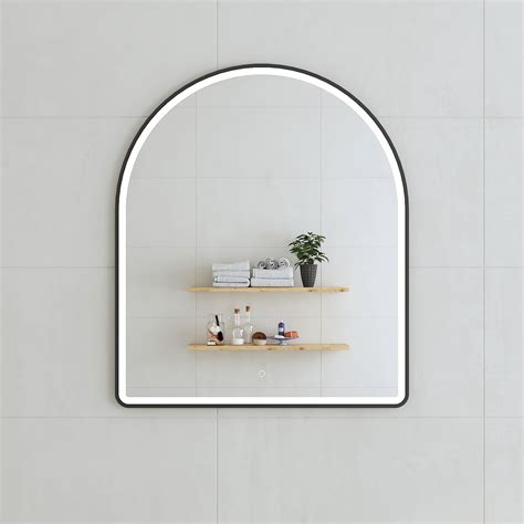 Arco Arch 850mm X 1000mm Frontlit Led Framed Mirror In Matte Black Wit Enflair