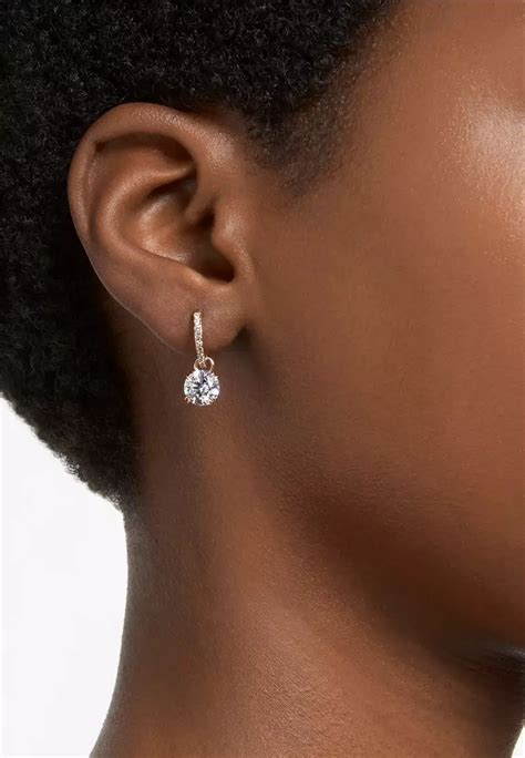 Buy Swarovski Constella Drop Earrings Round Cut White Rose Gold Tone