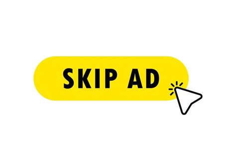 Skip ad button. Skip ad icon with click cursor. Click.