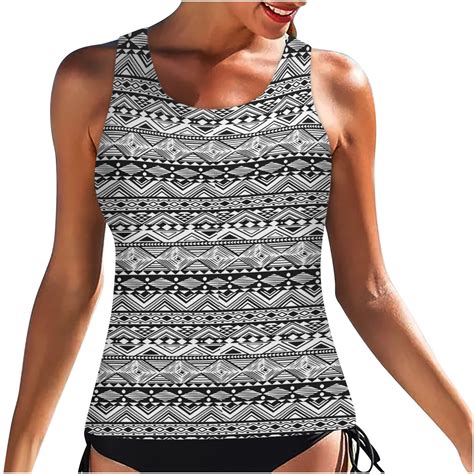 Lovskoo 2024 High Neck Solid Color Tankini Top Bathing Suit Tops For Women Tummy Control Tank