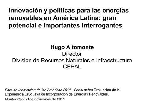 Ppt Innovaci N Y Pol Ticas Para Las Energ As Renovables En Am Rica