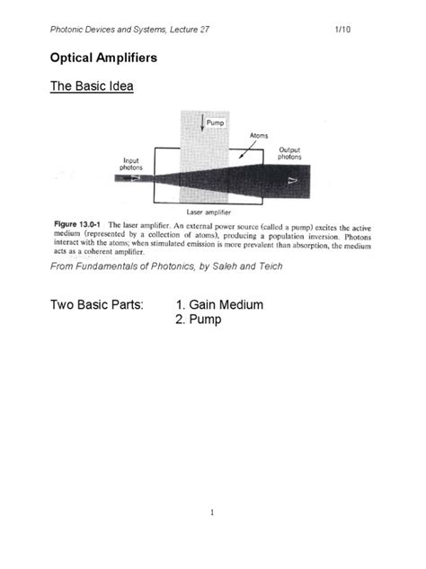 The Basic Idea: Optical Amplifiers | PDF | Photonics | Optics