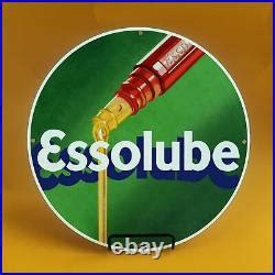 Old Vintage Essolube Gasoline Porcelain Enamel Gas Station Pump Sign