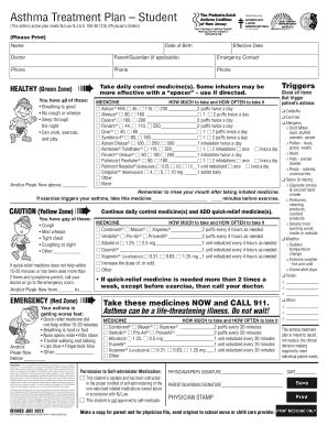 Fillable Online Asthma Treatment Plan Student Fax Email Print Pdffiller