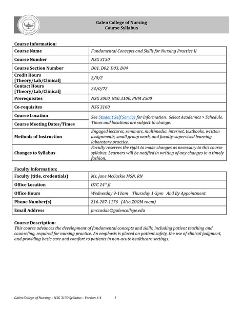 Nsg Syllabus Mc Caskie Oct Dec Galen College Of Nursing